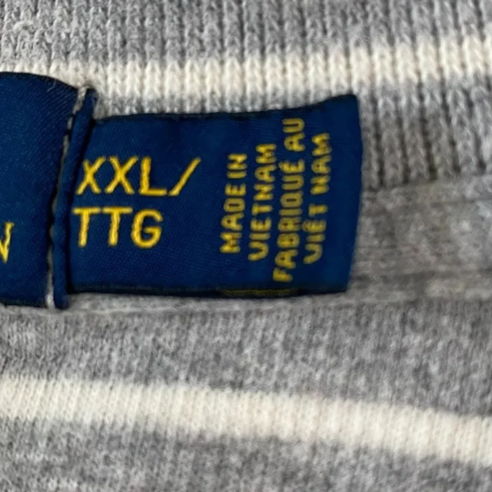 Polo Ralph Lauren Men’s XXL Gray White Striped 100% Cotton Quarter Zip Pullover